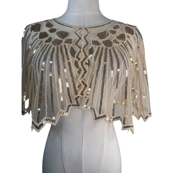 Vintage Style Sequined One Size Champagne Sheer Cape Shawl NWT - Picture 7 of 15